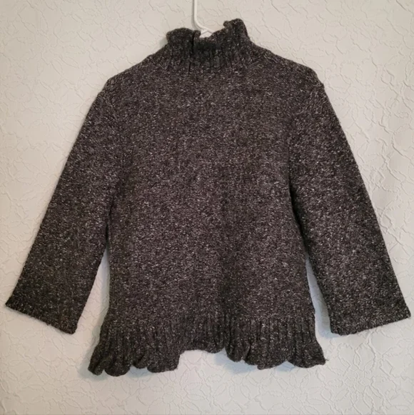 Ruby Rd. Gray Ruffled 3/4 Sleeve Open Front Cardigan Sweater Size Large - Picture 2 of 7